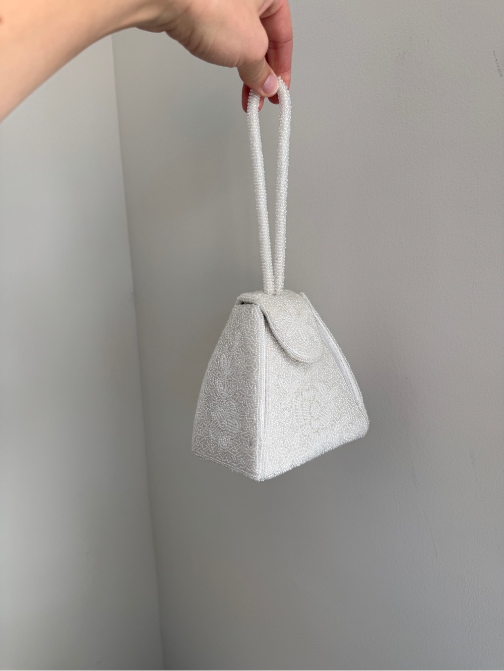 Vintage White Beaded Pyramid Mini Bag